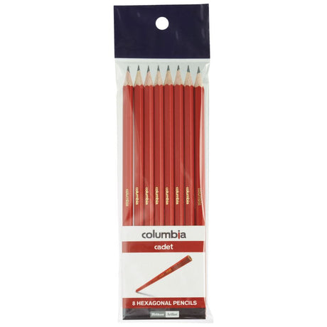 Columbia Cadet Hexagonal HB pencils in vibrant red, ideal for writing and sketching, offering comfort and durability.