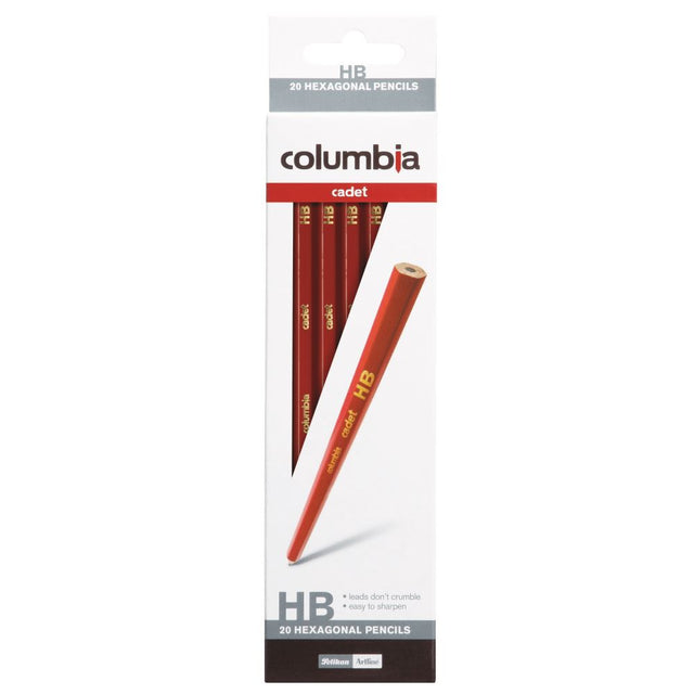 Columbia Cadet Hexagonal HB Pencils pack of 20, featuring a comfortable grip and smooth writing experience.
