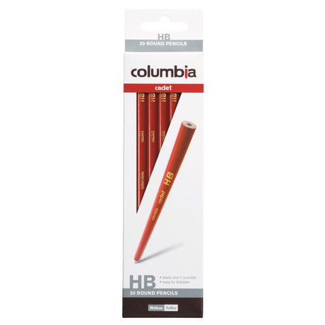 Pack of 20 Columbia Cadet HB round lead pencils, perfect for smooth writing and drawing, durable and easy to sharpen.