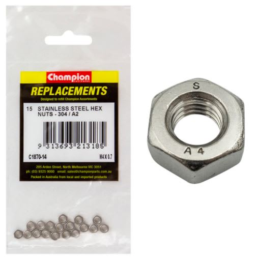 M4 X 0.7 Stainless Hex Nuts 304/A2 - 15PK (Packet)