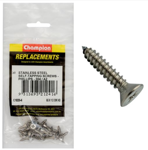 6G x 1/2" S/Tappg Screw Csk Hd Phillips 304/A2 (30pk)