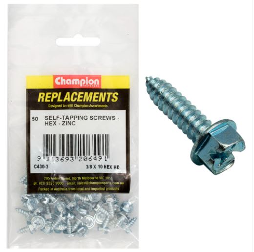10G x 3/8" S/Tapping Screw Hex Head Phillips-50PK-50pk