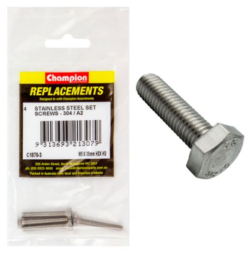 M5 x 35mm Stainless Set Screw 304/A2-4pk