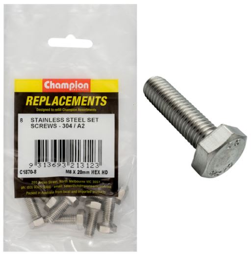 M8 x 20mm Stainless Set Screw 304/A2-8pk
