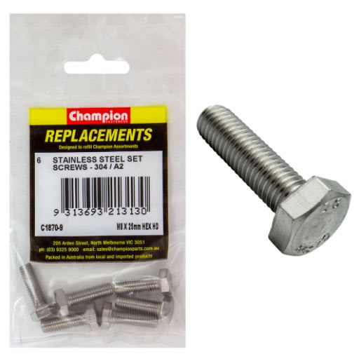 M8 x 25mm Stainless Set Screw 304/A2-6pk