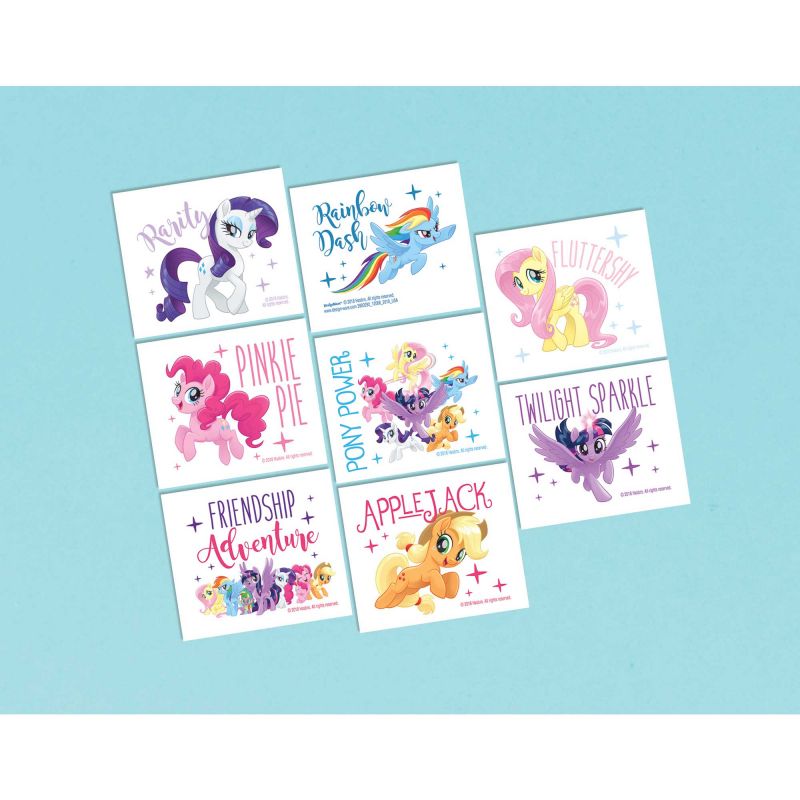 Pack of 8 My Little Pony temporary tattoos featuring beloved characters for imaginative play and creative fun.
