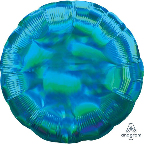 Holographic cyan circle foil balloon, 45cm, self-sealing, perfect for vibrant celebrations and decorations.