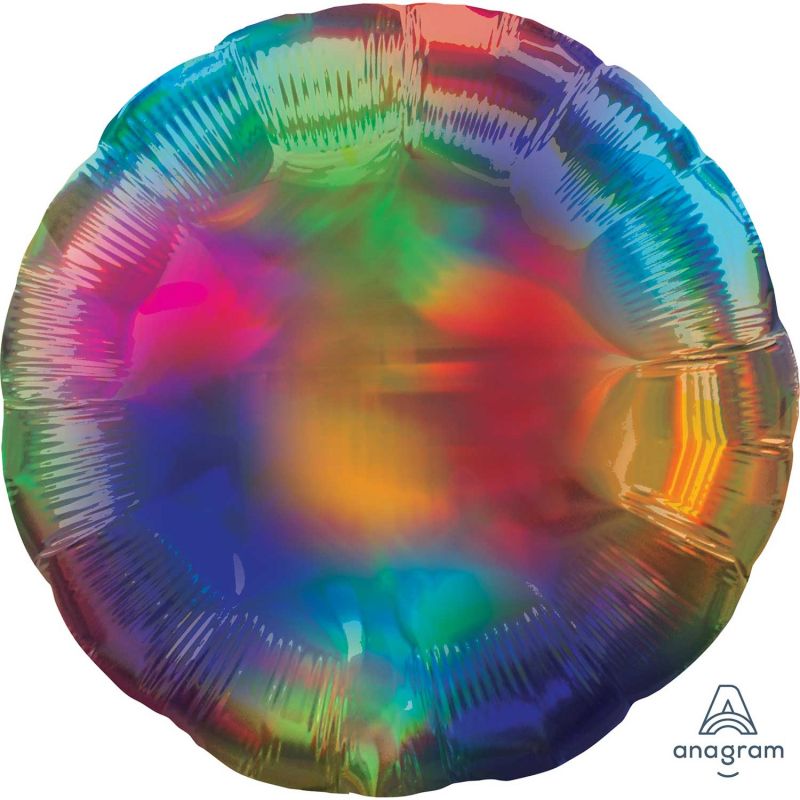 45cm iridescent rainbow circle balloon, self-sealing, perfect for enhancing party décor and celebrations.