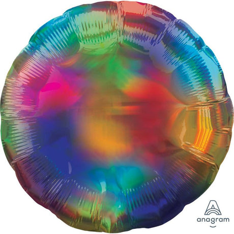 45cm iridescent rainbow circle balloon, self-sealing, perfect for enhancing party décor and celebrations.