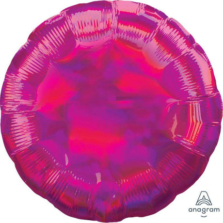 45cm holographic iridescent magenta circle balloon, perfect for celebrations and adding glamour to any event.
