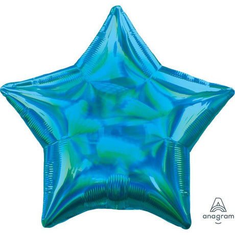 45cm iridescent cyan star balloon, perfect for vibrant celebrations and decor, with a mesmerizing holographic effect.