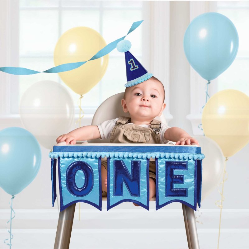 Vibrant 1st birthday highchair decoration for boys, 17cm x 99cm, perfect for creating memorable party moments.
