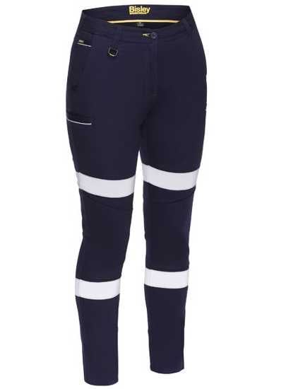Bisley, Women's Taped Stretch Cotton Pant (Pair) - Navy - Size: 8