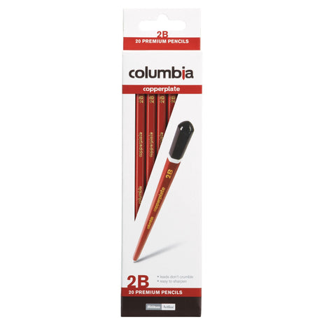 Columbia Copperplate 2B lead pencils in a hexagonal design, box of 20, ideal for artists and students with smooth writing.