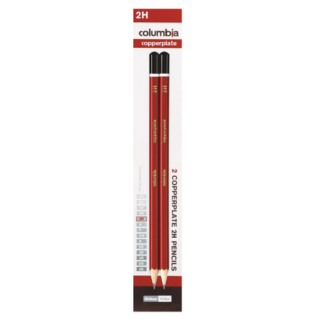 Columbia Copperplate hexagonal 2H pencils pack with striking red body, ideal for drawing and precise writing.