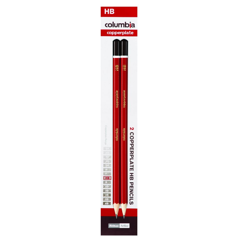 Columbia Copperplate Hexagonal HB pencil with red body, dark brown cap, premium lead for smooth writing and drawing.