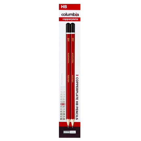 Columbia Copperplate Hexagonal HB pencil with red body, dark brown cap, premium lead for smooth writing and drawing.