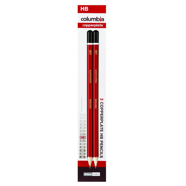 Columbia Copperplate Hexagonal HB pencil with red body, dark brown cap, premium lead for smooth writing and drawing.