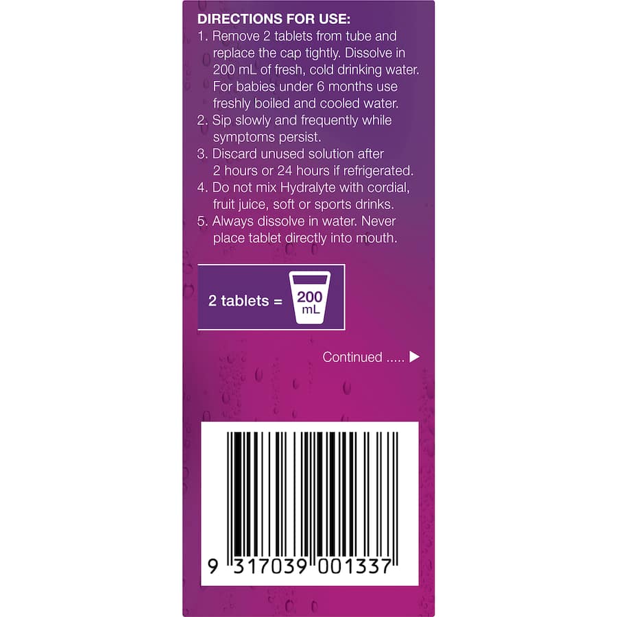 Hydralyte Effervescent Electrolyte Tablets Appler Blackcurrant 10pack