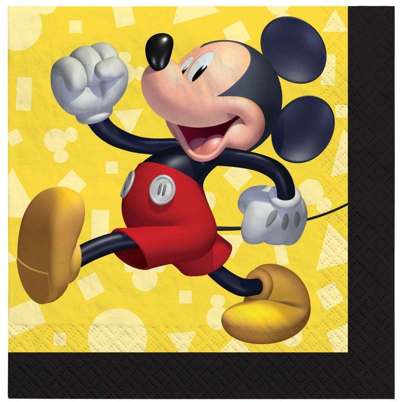 Vibrant Mickey Mouse beverage napkins, pack of 16, perfect for parties and Disney-themed events.
