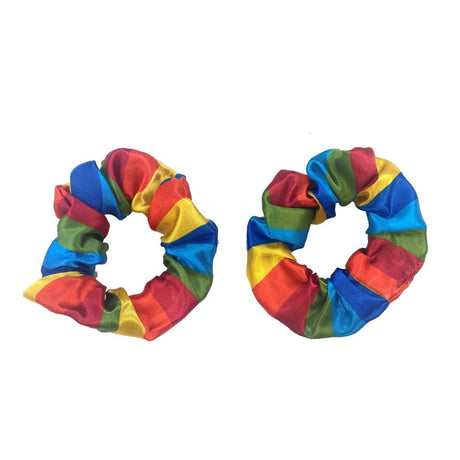 Colorful Rainbow Hair Scrunchies - Pack of 2 for stylish, secure hold on all hair types, perfect for any occasion.
