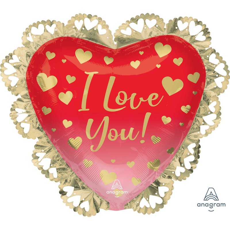 Large 58cm foil balloon in ombre and gold, saying 'I Love You', perfect for romantic celebrations.