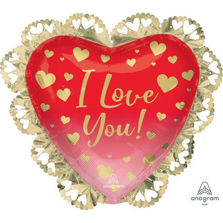 Large 58cm foil balloon in ombre and gold, saying 'I Love You', perfect for romantic celebrations.