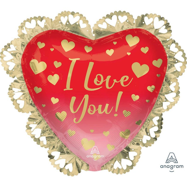 Large 58cm foil balloon in ombre and gold, saying 'I Love You', perfect for romantic celebrations.