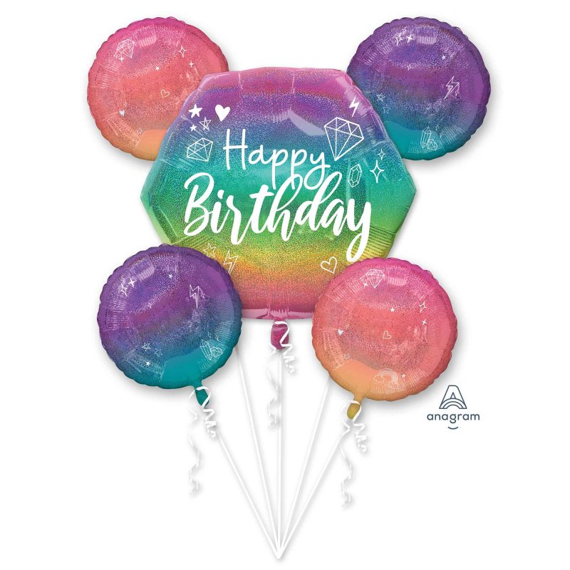 Pack of 5 self-sealing foil balloons for birthday celebrations.