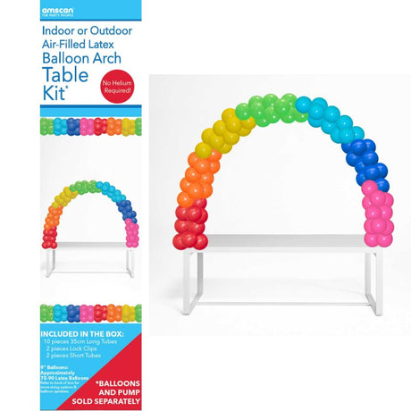Vibrant Table Decoration Kit with Balloon Arch for weddings and parties, includes 10 tubes and 2 clips for easy setup.