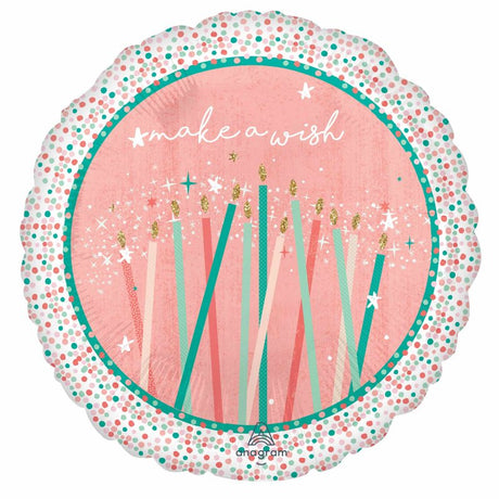 Vibrant 45cm foil balloon featuring a cake design, perfect for birthdays and celebrations, self-sealing and long-lasting.