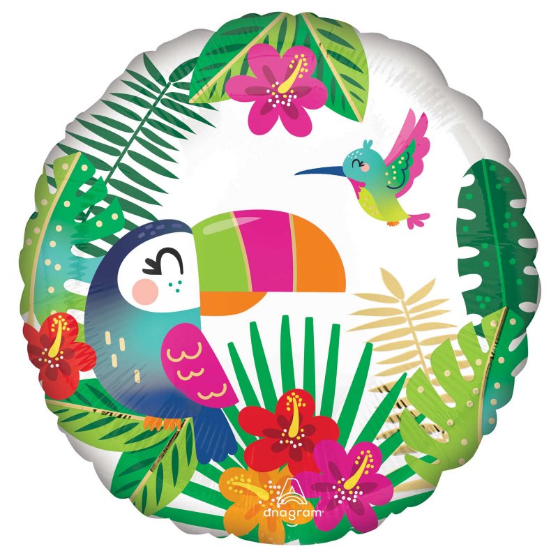 Vibrant 45cm foil balloon featuring tropical palm leaves, perfect for parties and celebrations.