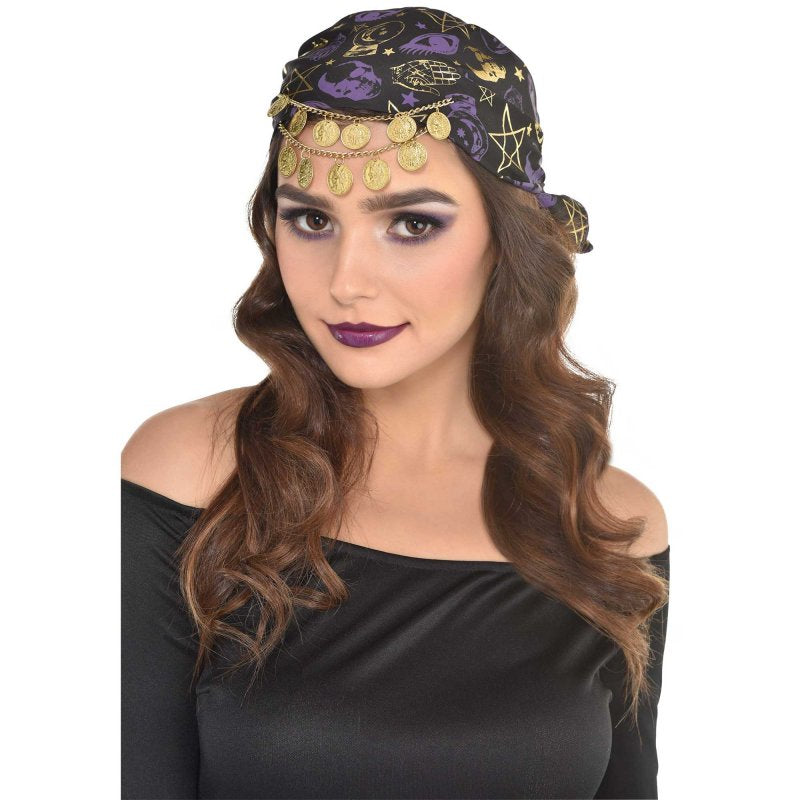 Colorful Fortune Teller Headwrap, perfect for bohemian style, versatile for hair or neck, crafted from breathable fabric.