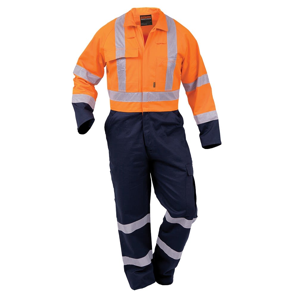 Bison, Hi Vis Zip Overall, 432021 Orange/Navy - Orange/Navy - 84