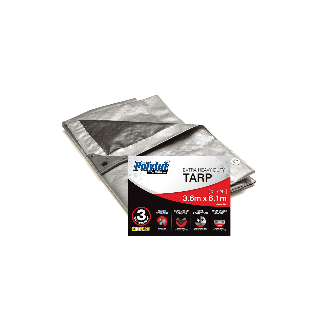 Polytuf Heavy Duty SilverandBlack Tarpaulin 3.6 x 6.1m