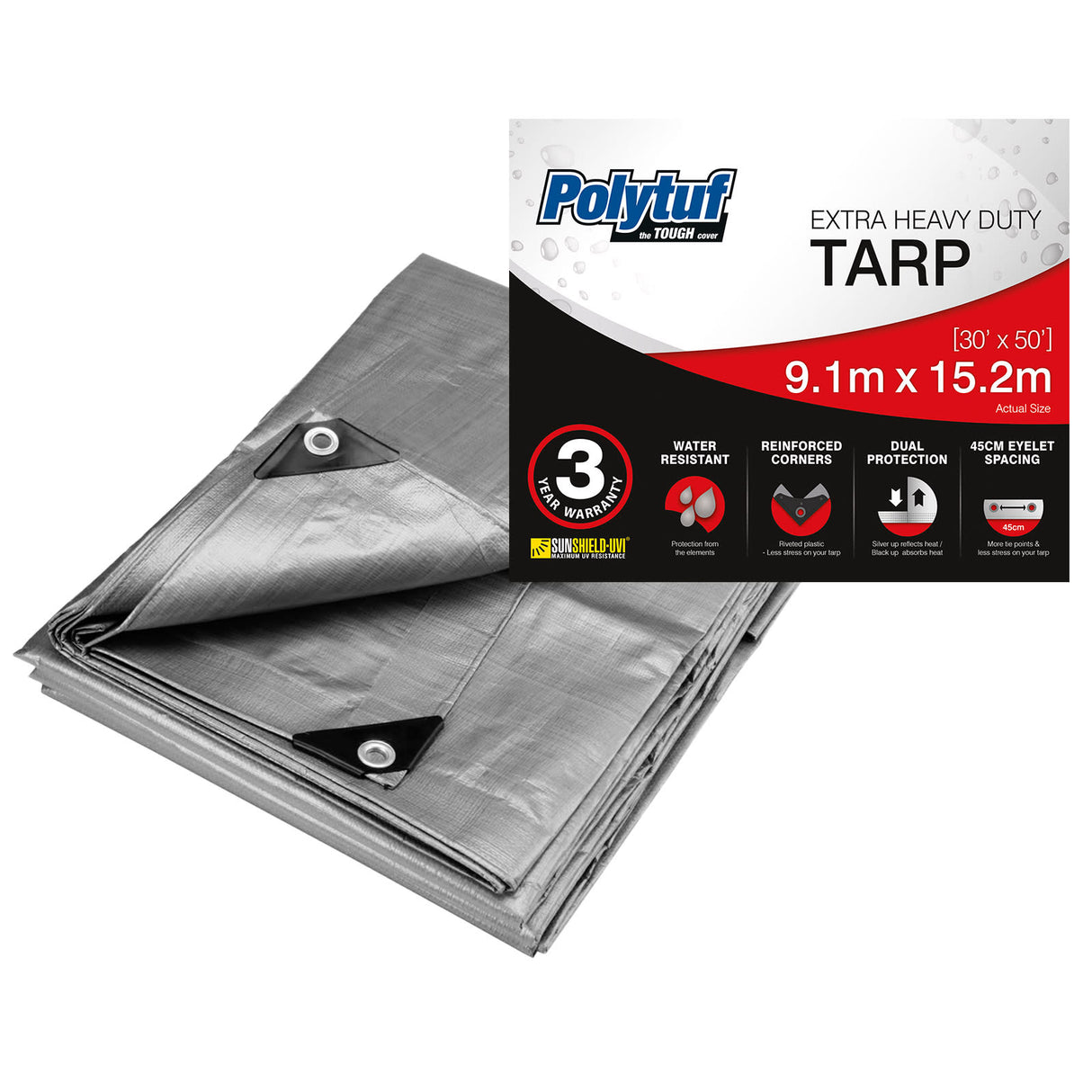 Polytuf Heavy Duty Silver and Black Tarpaulin 9.1 x 15.2m