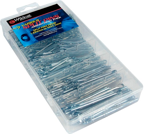 Split Pin Assortment - Wildcat in a sturdy display case, featuring pins from 1.6x4mm to 4x63.5mm for versatile applications.