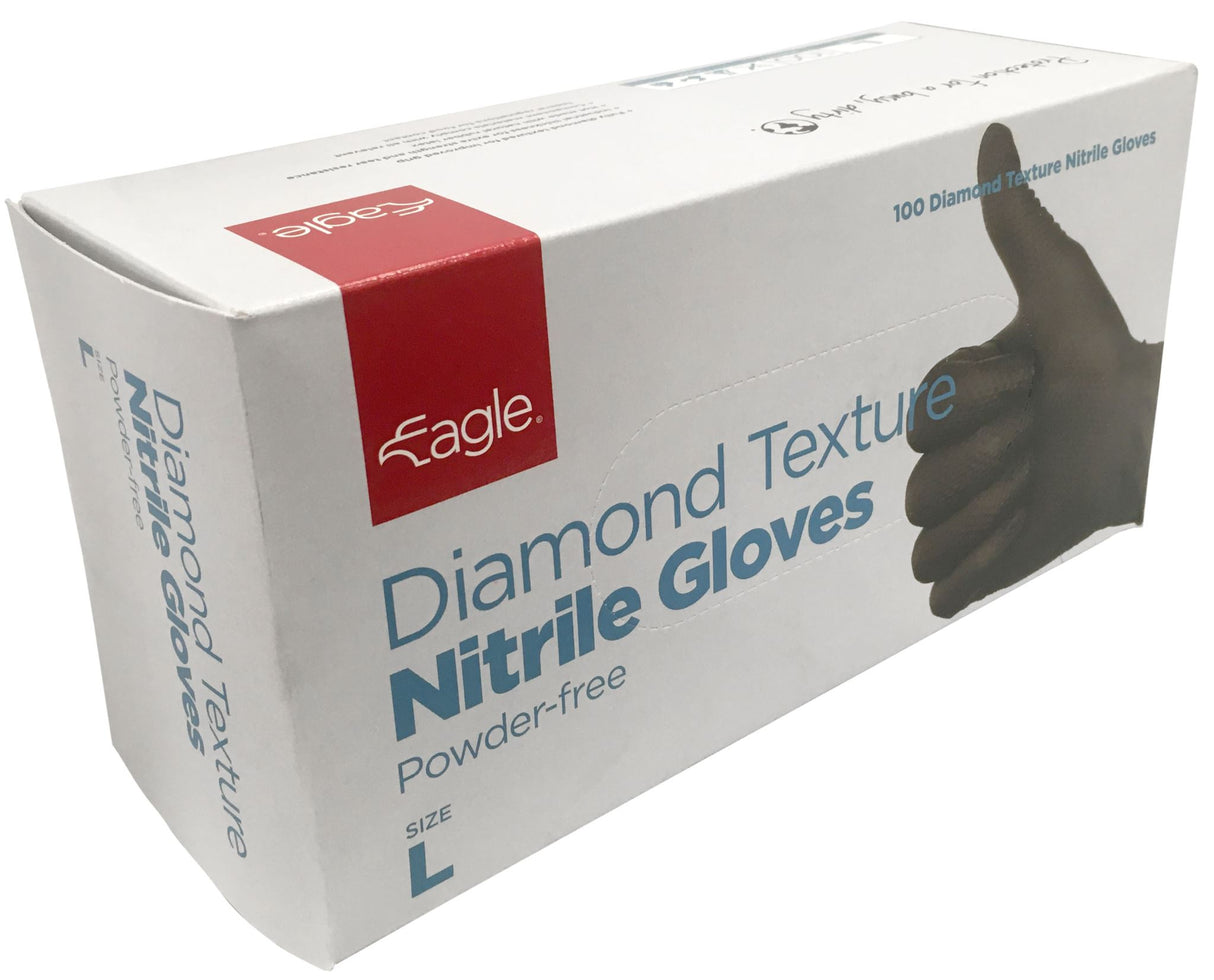 Eagle Diamond Texture Nitrile Gloves Powder Free Black Pack of 100 - Black - M