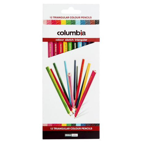 Columbia Coloursketch triangular pencils in a pack of 12, featuring smooth, non-crumbling leads and vibrant colors.