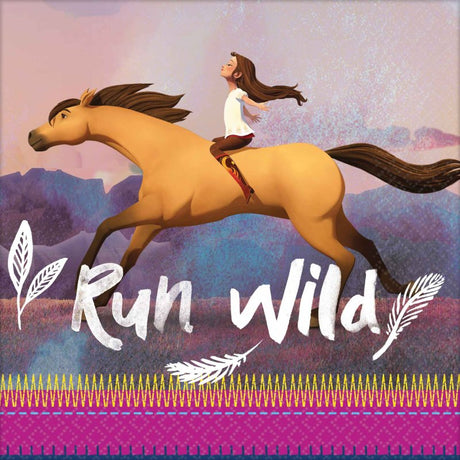 Vibrant lunch napkins featuring 'Spirit Ride Free' design, perfect for parties and everyday use, pack of 16.