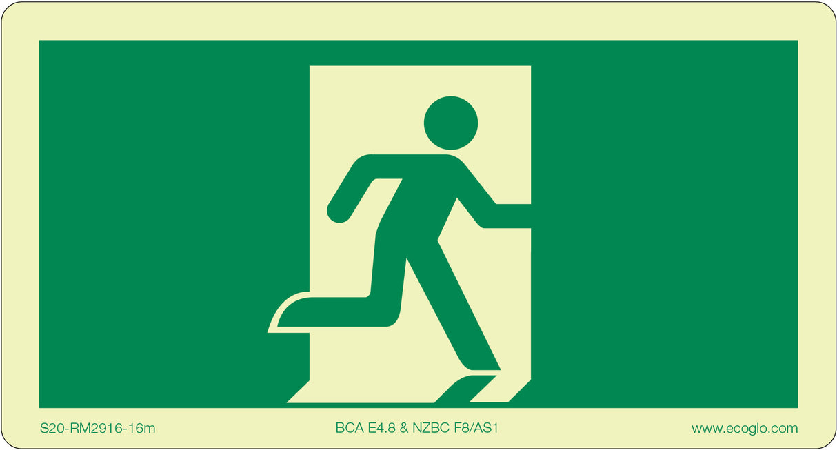 Ecoglo Exit Sign Running Man Luminescent-W290mm x H162mm-Each