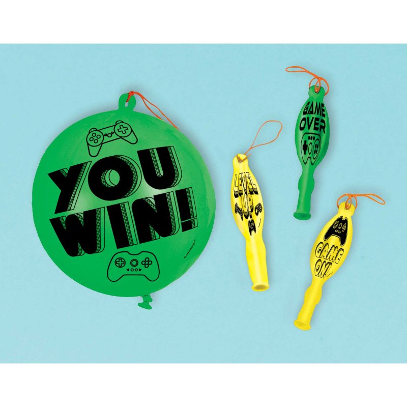 Colorful pack of 4 gaming balloons featuring fun designs, perfect for gaming-themed parties and celebrations.