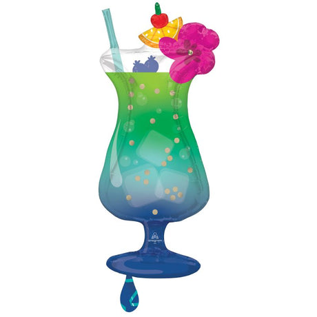 Supershape XL Tropical Blue Hawaiian Drink balloon, vibrant and festive for summer parties and luaus, 40cm x 93cm.