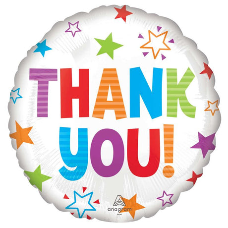 45cm self-sealing foil balloon with colorful stars, perfect for expressing gratitude.