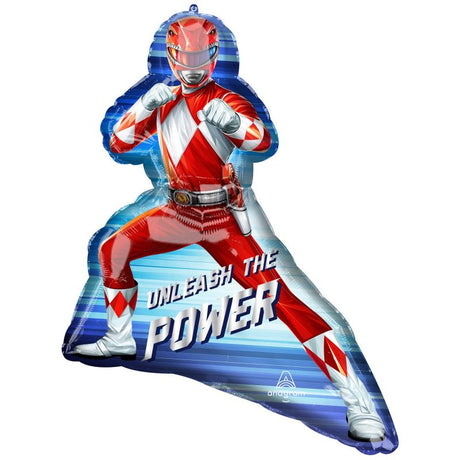 Supershape Power Rangers Red Ranger balloon, vibrant 63cm x 68cm foil design, perfect for themed parties and celebrations.