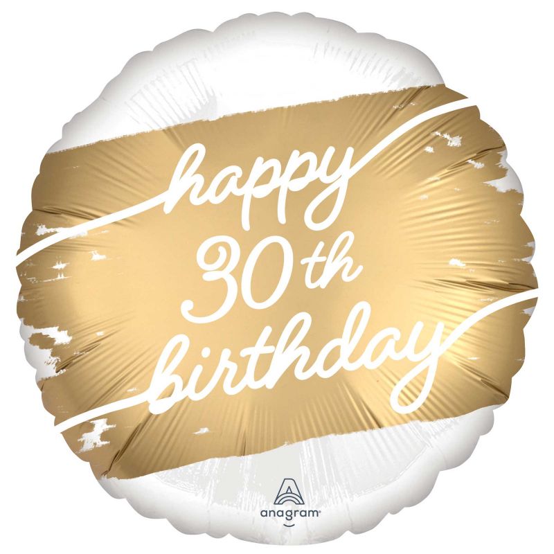 45cm gold foil balloon for a stylish Happy 30th Birthday celebration, featuring vibrant colors and self-sealing design.