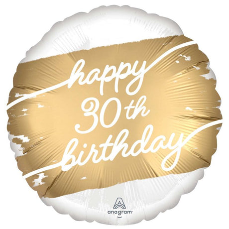 45cm gold foil balloon for a stylish Happy 30th Birthday celebration, featuring vibrant colors and self-sealing design.