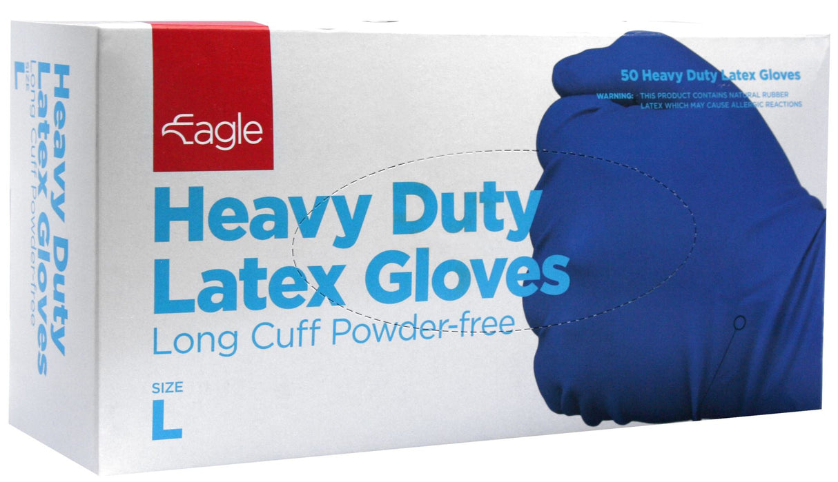 Eagle Heavy Duty Latex Gloves Powder Free M-2XL (Pack of 50) - Blue (Size: L)