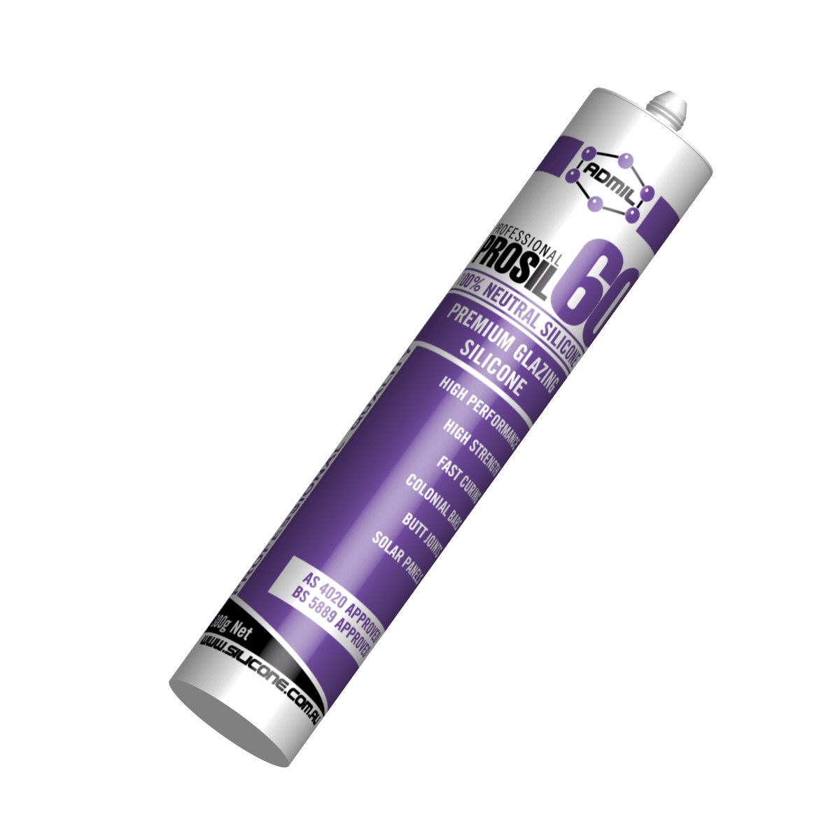 Admil PROSIL 60 Hi-Strength Glazing Silicone 600ml White (20 Pack)