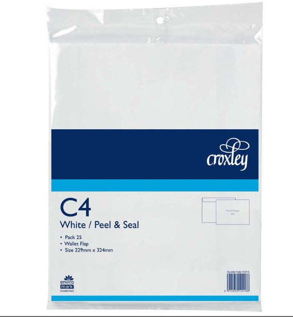 Croxley C4 White Envelope Peel & Seal Wallet Flap 324mm x 229mm (Pack of 25)